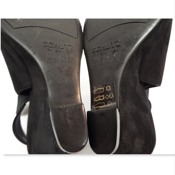 SCHUTZ Black Nubuck Open Toe Ankle Bootie Wedges 7 - Picture 6 of 8